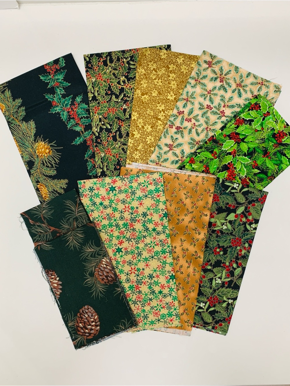 Festive Christmas Holiday Winter Cotton Quilting Farbric Scrap Remnants 9 Prints